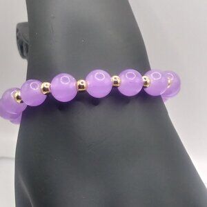 Women Light Purple Glass Bead 14k Gold bead Bracelet